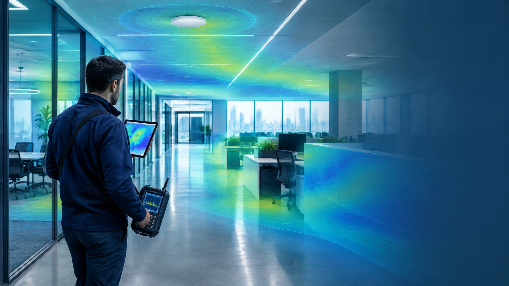 RF spectrum analysis and Wi-Fi site survey with wireless coverage heatmaps